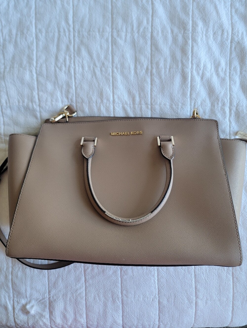 Michael Kors Selma Satchel Bag Tan/Gold